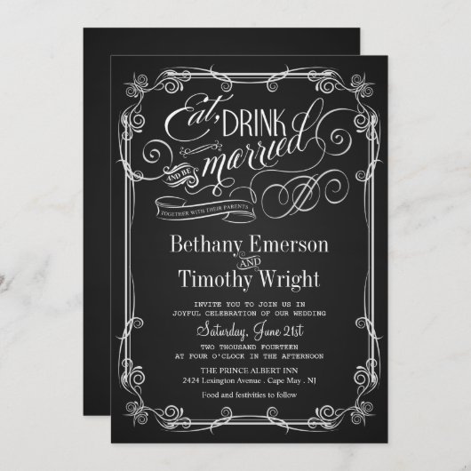 Essensgetränke Verheiratete Kopfbrett Hochzeitsemp Einladung (Vorne/Hinten)