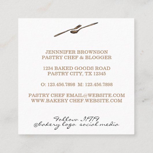 Essenslöffel Utensil Koch Quadratische Visitenkarte (Rückseite)