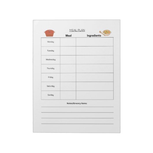 Essensplan Wochenblatt Notepad Notizblock (Rotiert)