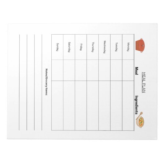 Essensplan Wochenblatt Notepad Notizblock (Vorderseite)