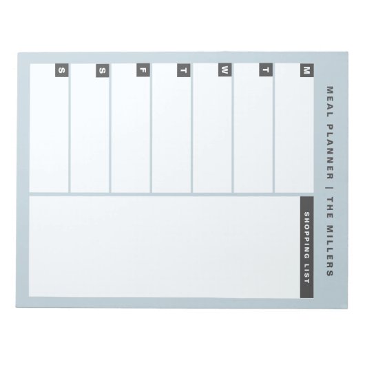 Essensplaner Notepad | Blau Notizblock (Vorderseite)