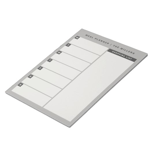 Essensplaner Notepad | Grau Notizblock (angewinkelt)