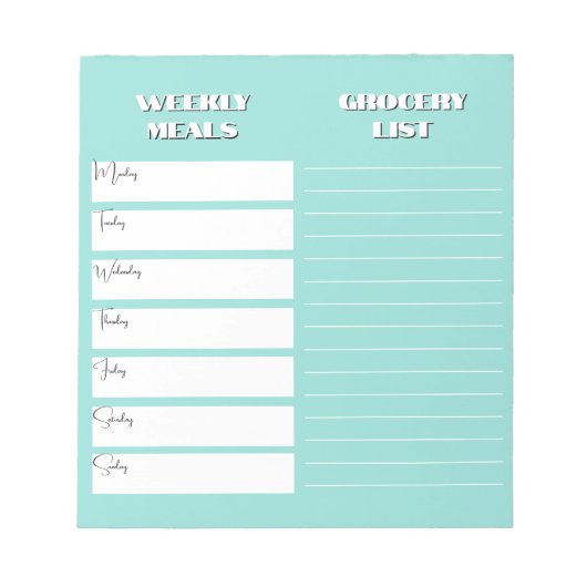 Essensplaner und Lebensmittelliste Notizblock (Vorderseite)