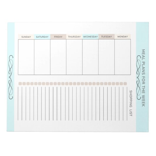 Essensplaner Wochenfarben Notizblock (Vorderseite)