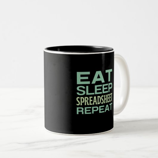 Essensschlafspreadsheet Wiederholung der Zwei-Tone Zweifarbige Tasse (VorderseiteRechts)