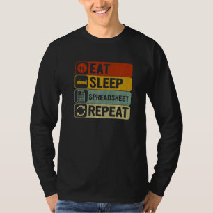 Essensschlafspreadsheet Wiederholung von Retro 60e T-Shirt