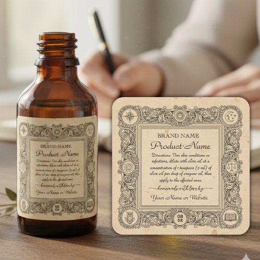 Essential oil Square Apothecary Style Labels Quadratischer Aufkleber