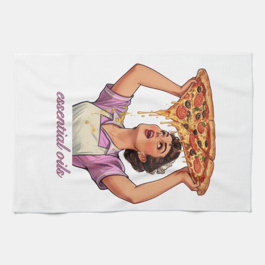 Essential Oils Funny Pizza Illustration | Girly Geschirrtuch (Horizontal)