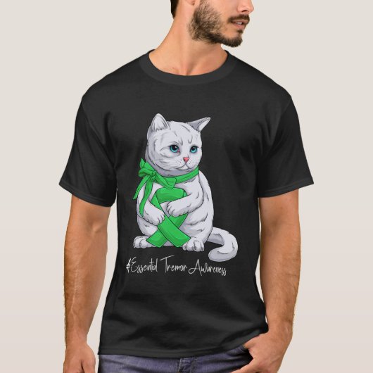 Essential Tremor Awareness Month Green Ribbon Cat T-Shirt (Vorderseite)