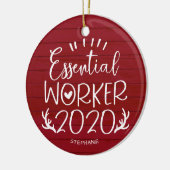 Essential Worker 2020 Covid Christmas Red Wood Keramik Ornament (Links)