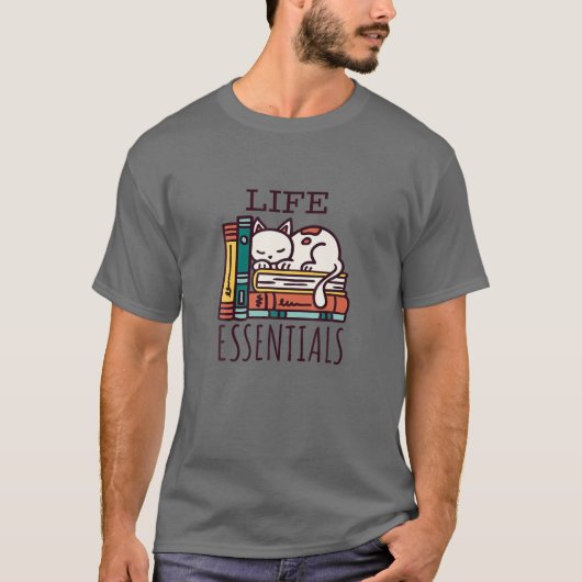 Essentials, Bücher und Katzen T-Shirt (Vorderseite)