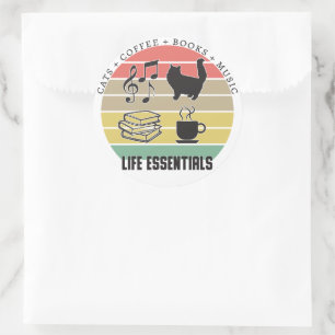 Essentials Katzen, Kaffee, Bücher, Musik Vintag Runder Aufkleber