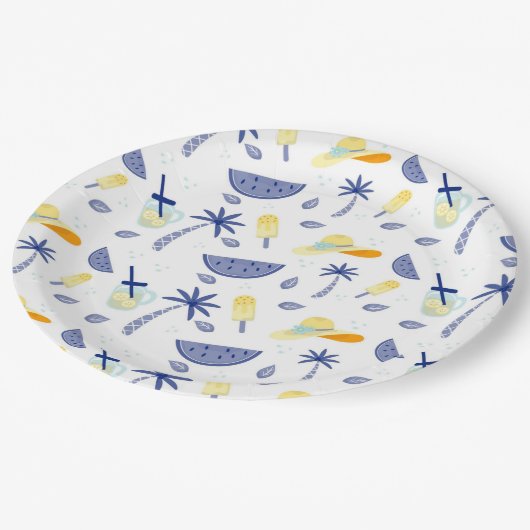 Essentials zur Sommerzeit Pappteller (Schrägansicht)