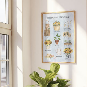 Essentielle Gartensonnenblumen-Gartengeräte Blau Poster