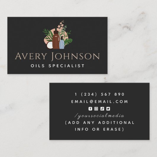 Essenzielle Öle Spezialflaschen und Pflanze Boho Visitenkarte (Vorne/Hinten)