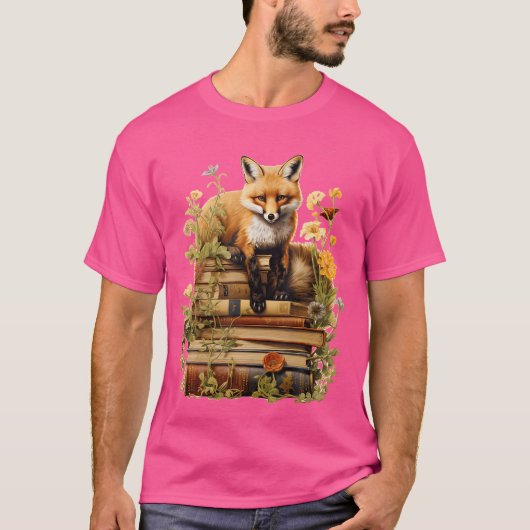Essenzieller Blumenfox mit Niedlichem Buch T-Shirt (Vorderseite)