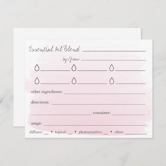 Essenzielles Öl mischt Rezept-Richtungskarte (Vorne/Hinten)