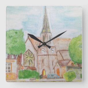 Essex Church Water Color Pencil Quadratische Wanduhr