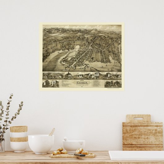Essex, CT Panoramic Karte - 1881 Poster (Küche)