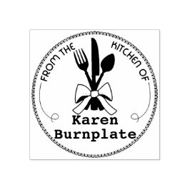 Essgeräte beugen sich kulinarisch aus der Küche vo Gummistempel