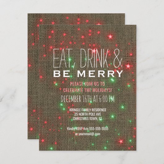 Essgetränk be frohe Weihnachtsfeier Rustikale Einladung (Vorne/Hinten)