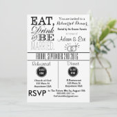 Essgetränk und Verheiratete Probe Abendessen Einla Einladung (Stehend Vorderseite)