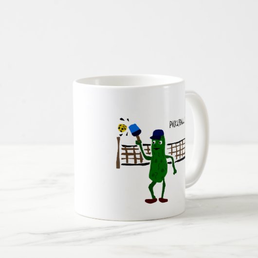 Essiggurke, die Pickleball Primitiv-Kunst spielt Kaffeetasse (VorderseiteRechts)