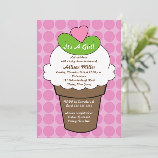 Essiggurken-u. Eiscreme-Mädchen-Babyparty Einladung (Stehend Vorderseite)