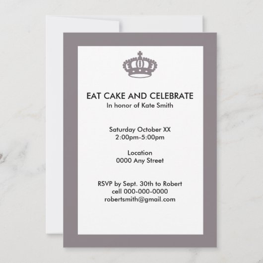 Esskuchen und Feiern Geburtstag Einladung - Silber (Rückseite)