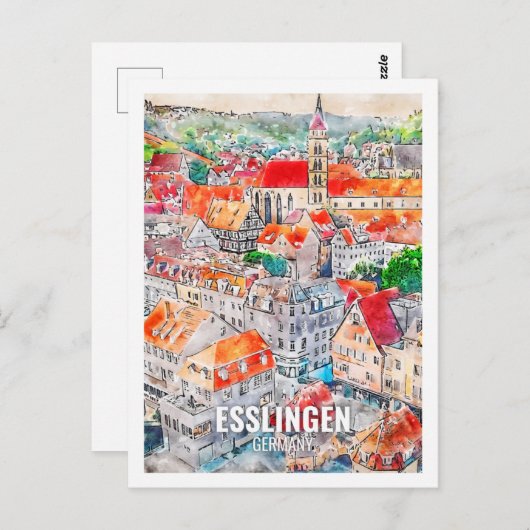 Esslingen Deutschland Berühmter Platz Wasserfarben Postkarte (Vorne/Hinten)