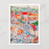 Esslingen Deutschland Berühmter Platz Wasserfarben Postkarte (Vorderseite)
