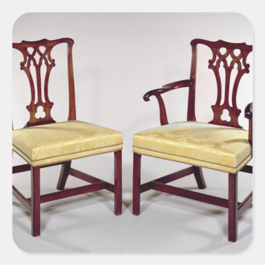 Essstühle, mit platschen Rückenlehnen überzogen Quadratischer Aufkleber (Vorderseite)