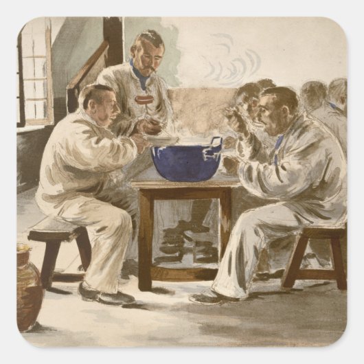 Esssuppe in den Barracks, von 'L'Estampe Moder Quadratischer Aufkleber (Vorderseite)