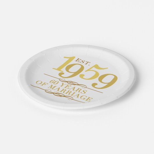 Est. 1959 60. Hochzeitstag Pappteller (Schrägansicht)