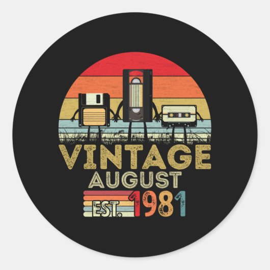 EST 1981 August Vintag 40. Geburtstag Runder Aufkleber (Vorderseite)
