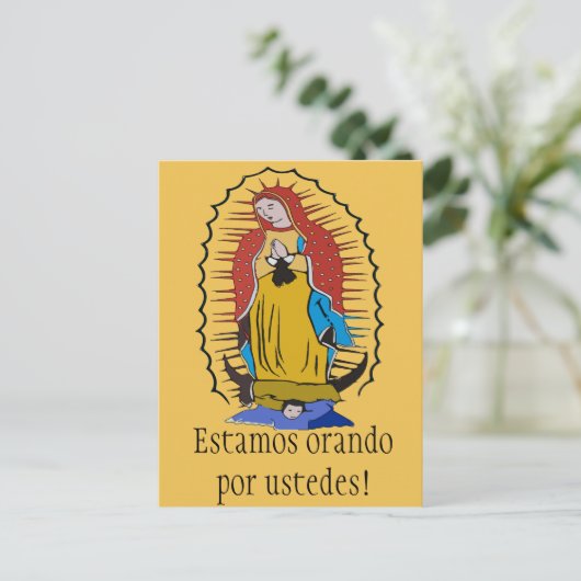 Estamos orando por ustedes! Jungfrau Guadalupe Postkarte (Stehend Vorderseite)