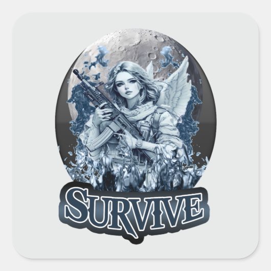 Estampa Anjo – Cyberpunk Guardian Angel - Adesivo Quadratischer Aufkleber (Vorderseite)