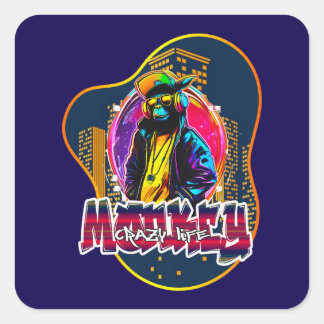 Estampa Graffiti Art Monkey Rap Hip Hop - Adesivo Quadratischer Aufkleber