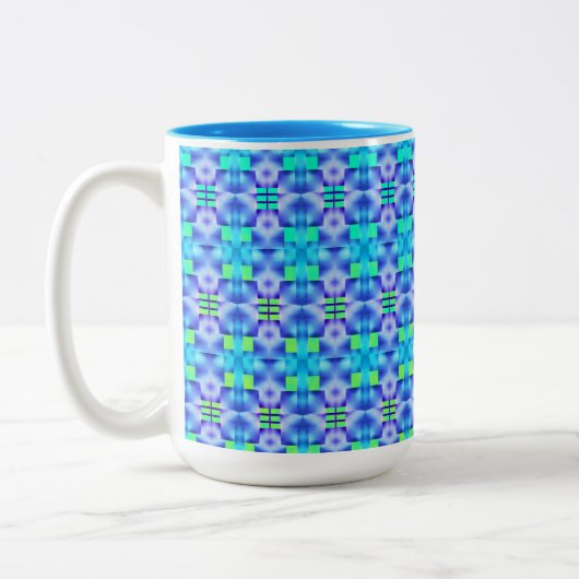 Estampado de formas azuis chamativos e verde claro zweifarbige tasse (Links)