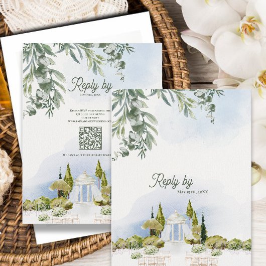 Estate Garden Pavilion Wedding RSVP with QR Code Karte