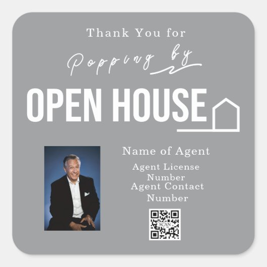Estate Open House Modern Chic Grey Quadratischer Aufkleber (Vorderseite)