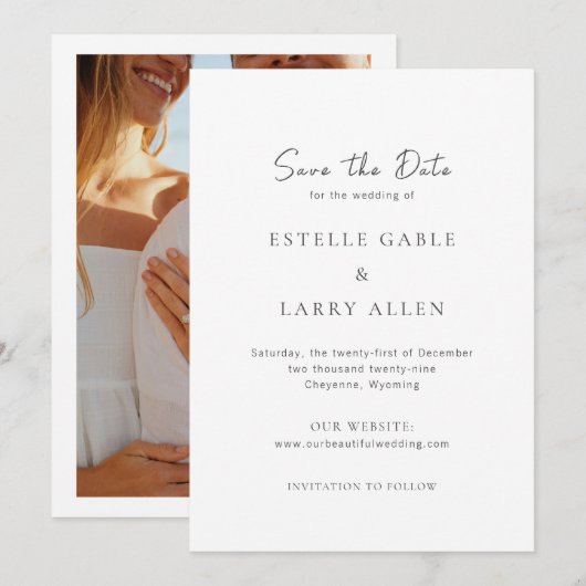 Estelle Elegant Wedding Save The Date (Vorne/Hinten)