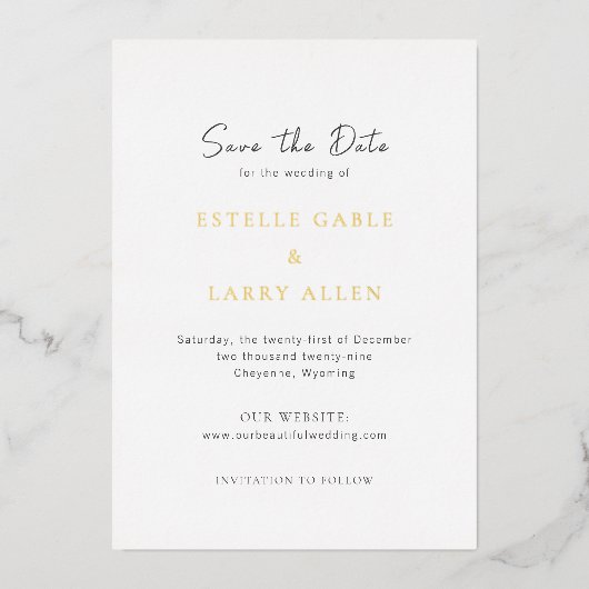 Estelle Elegant Wedding Save the Date Folieneinladung (Vorderseite)