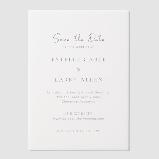 Estelle Elegant Wedding Save the Date Pergament Einladungen (Vorderseite)