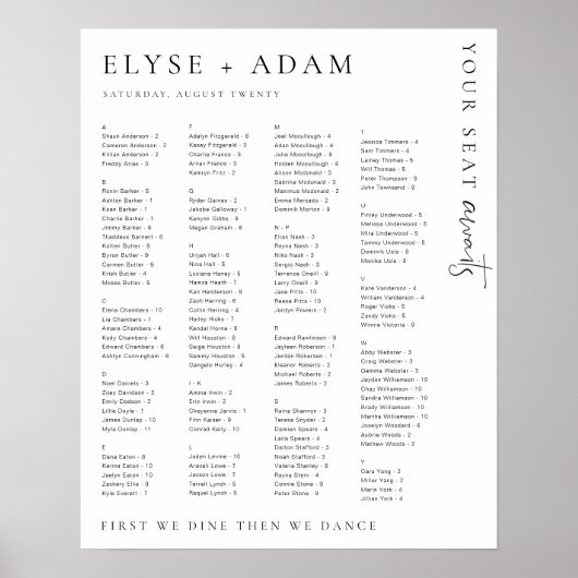 Estelle Modern Minimal Alphabetisches Sitzplakat Poster (Vorne)