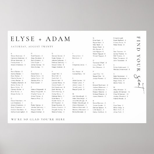 Estelle Modern Minimal Alphabetisches Sitzplakat Poster (Vorne)