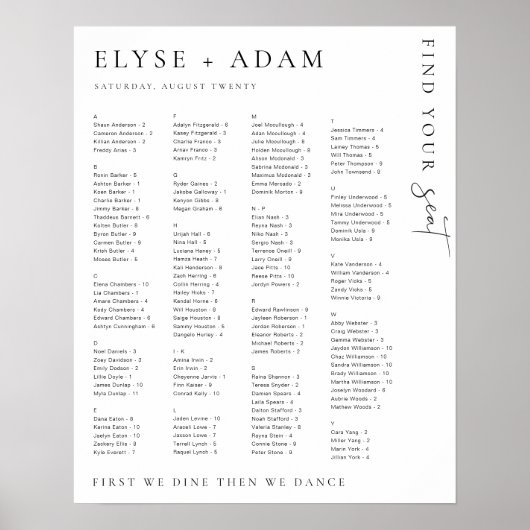 Estelle Modern Minimal Alphabetisches Sitzplakat Poster (Vorne)