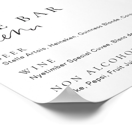 Estelle Modern Minimal The Bar Menu Signature Poster (Ecke)
