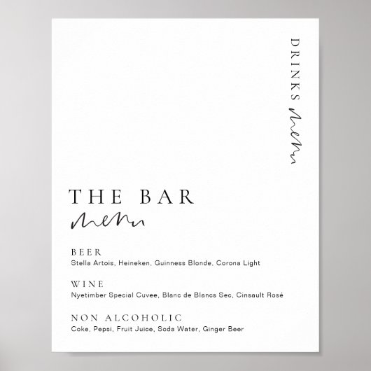 Estelle Modern Minimal The Bar Menu Signature Poster (Vorne)