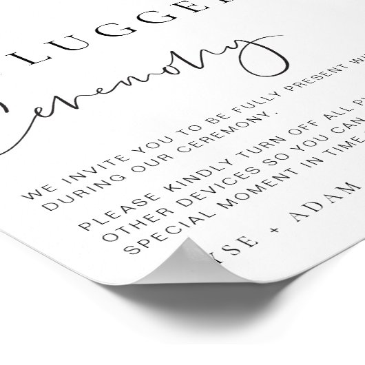 Estelle Modern Minimal Unplugged Zeremony Sign Poster (Ecke)